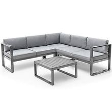 YWMLFZ 4PCS Patio Furniture Set Aluminum Frame Loveseat Coffee Table Cushions Deck Grey