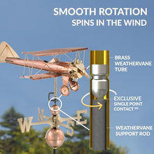 Good Directions Biplane Weathervane, Pure Copper, Airplane Weathervanes, Aviation Décor
