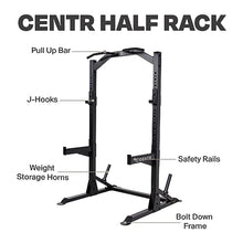 CENTR Half Rack - 7 Gauge Steel Squat Rack with J-Hooks, Pull Up Bar & Weight Storage - Matte Black
