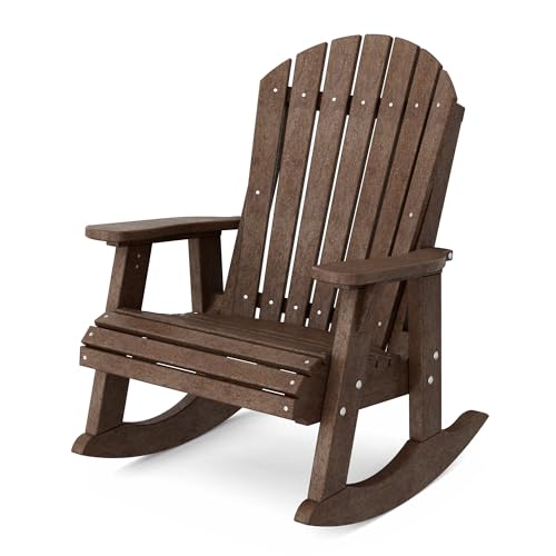 Wildridge Heritage Adirondack Rocking Chair, Tudor Brown - Outdoor Weather Resistant HDPE Rocking Chair for Patio, Deck, Fire Pit