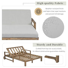 FAVSH Outdoor Sunbed with 4-Level Adjustable Backrest & Cushioned, Wooden Outdoor Daybed Lounger Seating 2 People for Poolside, Porch and Backyard,Grey