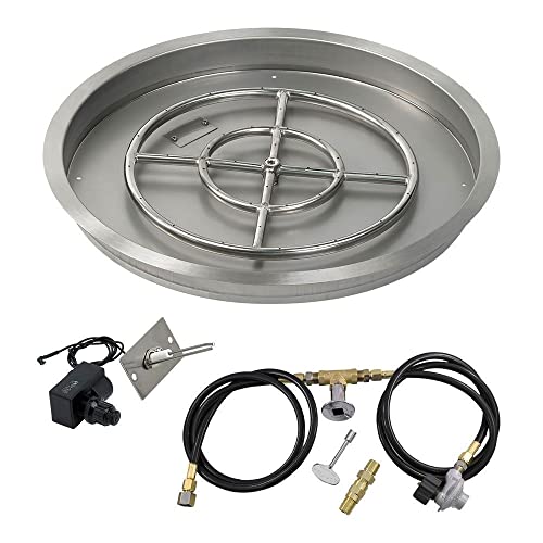 American Fireglass SS-RSPKIT-N-25 Natural Gas 25" Round Stainless Steel Drop-in Fire Pit Pan with Spark Ignition Kit (18" Ring Burner)