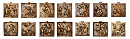 Church Supply Set of 14 Stations of the Cross Plaques, 4.75", Solid Brass