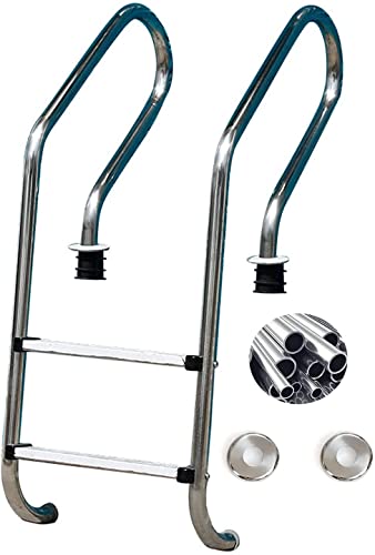 Staircase Handrails Swimming Pool Ladder with 2 Non-Slip Steps, Removable and Easy to Install Stainless Steel 2-Step Stainless Steel Pool Step Ladder with Easy, for In Ground Pools for Swimming Pool