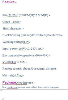 GOWE large size outdoor waterproof 8inch 4digits green color time and temperature clock Color:Green
