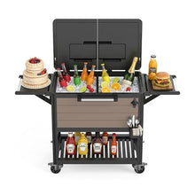 104 Quart Rolling Ice Chest, Portable Patio Party Cooler with Divider,Spacious 104-Qt Capacity, Chills 36hrs, Serving Tray, Rolling Ice Chest for Indoor and Outdoor Entertainment,Coffee Brown