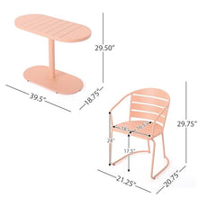 Merax Bistro Table and Chairs Set of 2, Retro Iron Outdoor Bistro Set, Oval Tabletop Coffee Table Dining Chairs All-Weather Bistro Set for Porch Patio Balcony Lawn Garden (Coral Pink)