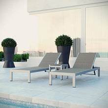 Modway Shore Aluminum and Rattan Outdoor Patio Lounge Chaise Set Silver Gray