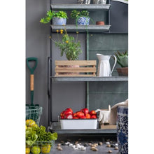 Homyee Rustic Metal Storage Shelf with Galvanized Finish and Matte Black Base for Patio and Home Decor, Outdoor Plant Shelf with Staggered Shelves and Magnetic Board for Craft Room (Black+Silver)