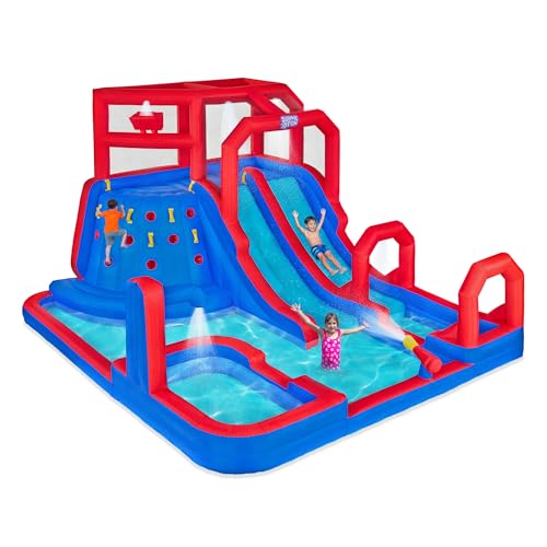 SUNNY & FUN Mega Climb N’ Go Inflatable Water Slide Park with Two Slides