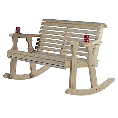 Amish Casual Heavy Duty 800 Lb Roll Back Pressure Treated Double Rocker with Cupholders (Unfinished)