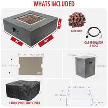 AMS 36" Concrete Square Propane Gas Fire Pit Table with Tank Cover (Pweter)