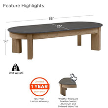 Real Flame Stratton 55" Outdoor Coffee Table, Natural Stone top, Aluminum Frame, Weather-Resistant Patio Coffee Table for Garden, Pool, Balcony, Porch