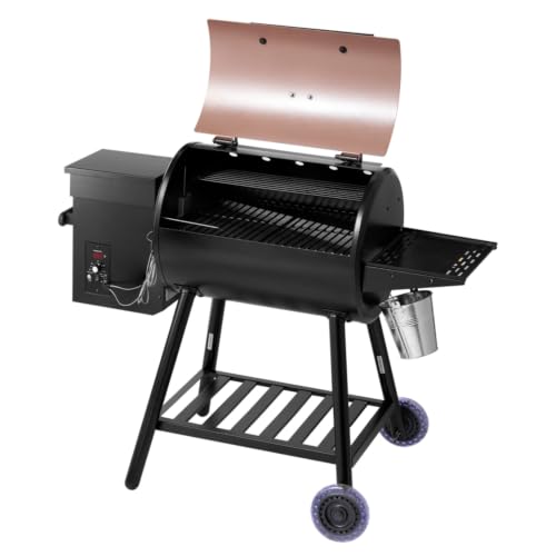 Wood Pellet Smoker Grill, BBQ Electric Grill with Digital Temperature Control & Hopper, Outdoor Smoking Grill with Side Shelf & Wheels for Backyard Patio Camping Tailgating