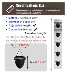 XHsghSEG rain Chain, Acorn Downspout Drainage Black Aluminum Alloy Multiple Sizes(2.6 m (8.5ft))