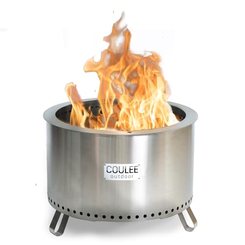 Coulee Colorado XL Smokeless Fire Pit - Versatile Multi-Fuel Fire Pit with Adjustable Swivel Grill, Cover, and Fire Tool, Featuring A Better Burn™, Perfect for Patio, Camping, and Backyard