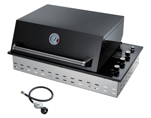 34 Inch Built In Gas Grill, 3 Burner Propane, High Hood for Outdoor Kitchen