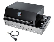 34 Inch Built In Gas Grill, 3 Burner Propane, High Hood for Outdoor Kitchen