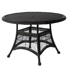 Pemberly Row 44" Round Wicker Patio Dining Table, Black Finish, All-Weather Resin Wicker, Durable Steel Frame, Outdoor Table for Deck, Patio, or Poolside