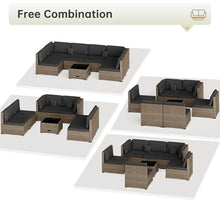 LHBcraft 7 Piece Outside Sectional Furniture Set, All Weather Wicker Patio Sofa, Outdoor Sectional Balcony Furniture with Black Cushion & Glass Coffee Table
