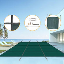 LMAOSS Inground Pool Cover Safety Fits Rectangle Swimming Pool, 16x32 FT Safety Cover, 18x34 FT Heavy Duty Mesh Winter Pool Cover with Brass Anchors, Mesh Solid Pool Cove for Children & Pets,Green