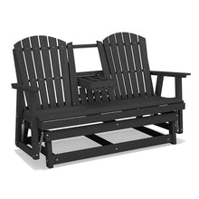 SERWALL 3 Seat Porch Glider Bench with Cup Holdersi and Pad Placement,Black