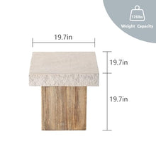 COSIEST Outdoor Medium Side Table, Patio Coffee Table, 19.7 inches Square MgO End Stool with Faux Wooden Pedestal Base,for Patio, Garden, Backyard, Antique Beige