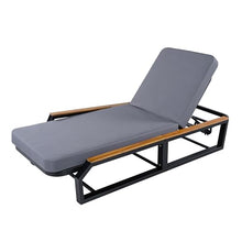 Merax 4-Piece Outdoor Patio Adjustable Chaise Lounge Set, Black Iron Frame with Teak Wood Armrests, Grey Waterproof Fabric Cushion, 500 lbs Capacity, Reclining Lounger for Poolside, Backyard
