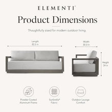 Outdoor Couch Elementi Newport Patio Sofa, 3 Seat Aluminum Outdoor Furniture Sofa with Sunbrella Canvas Granite 5402 and Cast Slate 40434 Cushions, Urbane Bronze, 82.3 x 30.3 x 24 in