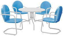 Pemberly Row 5 Piece Metal Patio Dining Set, Powder-Coated Steel, UV Resistant, Blue Finish, Includes Square Table and 4 Armchairs, Durable Outdoor Furniture for Patio or Garden