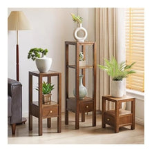 LUYOUBOZHU Vase Stand Multiple Wood Plant Stand with Drawers, Indoor Outdoor Walnut Colour Bonsai Base