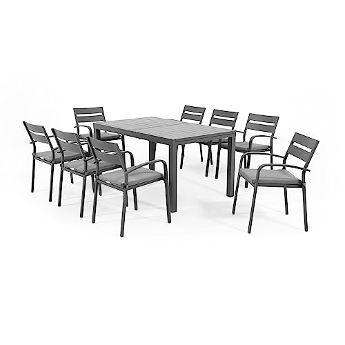 JARDINA Outdoor You Living Salina 9-Piece Aluminum Patio Dining Set for 8 Grey