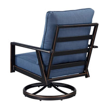 Oakland Living Pair of Black Aluminum Patio Deep Seating Swivel Rocker Club Chairs with Blue Cushions