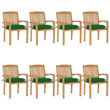 KUPTYERFG 8 Pc Solid Teak Wood Stacking Patio Chairs with Cushions