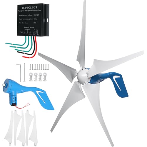 YHOZHUT 1000W / 1200W Wind Turbine Generator Kit 12V / 24V / 48V Wind Power Generator with 5 Blades and Controller, Pure Copper Coil Windmill Generator for Home, Hybrid Solar Wind System,1000w,24V