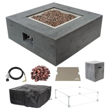 AMS 36" Concrete Square Propane Gas Fire Pit Table with Tank Cover (Pweter)