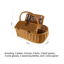 Storage Basket,Wicker Picnic for 2 Person, Willow Hamper Service Gift with Cutlery, Additional Compartments Hand Woven for, Camping