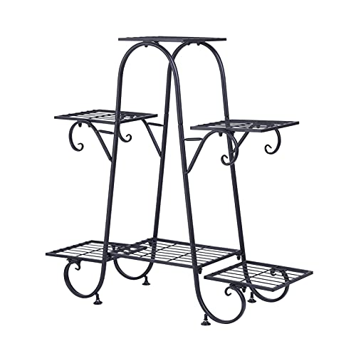 MIIKHI Plant Stand 6-Tier Plant Stand for Indoor and Outdoor Black Metal Flower Pot Shelf Multi-Tiered Plant Pot Holding Display Rack Flower Stand
