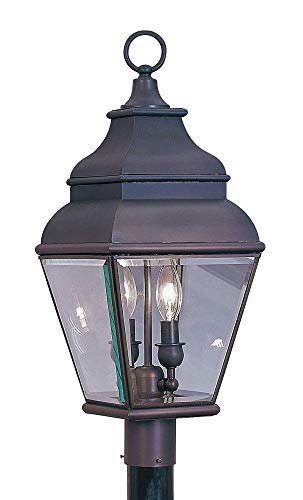 Livex Lighting 2592-07 Exeter 2 Light Outdoor Bronze Finish Solid Brass Post Head with Clear Beveled Glass, 20.50x8.00x8.00