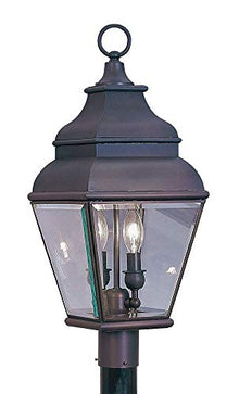 Livex Lighting 2592-07 Exeter 2 Light Outdoor Bronze Finish Solid Brass Post Head with Clear Beveled Glass, 20.50x8.00x8.00