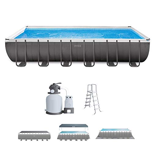 Intex Ultra Frame Rectangular Pool Set with Sand Filter Pump, Ladder, Ground Cloth & Pool Cover
