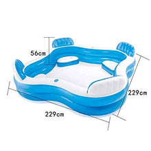 Inflatable Family Swimming Pool with Back Seat Family Lounge Pool Transparent Thickened Wading Pool Blue for Adult Child (229x 229x56cm)