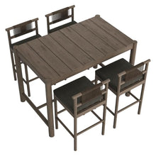 Modway Eleni 5-Piece Outdoor Teak Wood Bar Set in Weathered Gray Flint – 56 Inch Rectangular Patio Bar Table with 4 Bar Chairs