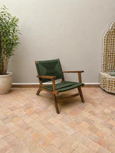 XDGBNH Outdoor Wooden Folding Chair, Green Textilene Sling Seat Armchair, Rustic Patio Lounge Chair for Garden Balcony Backyard Poolside, Weather-Resistant Design