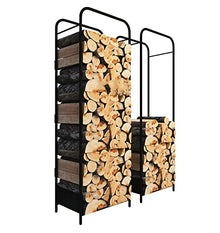 LZPHGB Babyce Fireplace Wood Log Stand Storage Large Firewood Rack Holder Outdoor, Heavy Duty Rectangular Tall Log Storage Stand, Farmhouse Black Modern Wood Holder, 42X35X120Cm