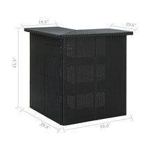 Benzara Outdoor Corner Bar Table, 3 Shelves, Black Rattan and Steel, 41 Inch