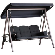 EPOFIT 3 Seat Outdoor Patio Swing, Outdoor Swing with Canopy, Porch Swing with Stand, Removable Cushion, Pillows and Cup Holder for Porch, Patio, Garden, Poolside, Black