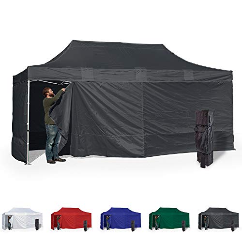 Vispronet 10x20 Instant Canopy Tent with 4 Side Walls - Commercial Grade Steel Frame, Water-Resistant Canopy Top - Includes Bonus Canopy Bag and Stake Kit Black