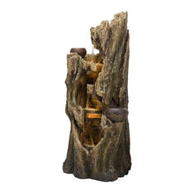 Alpine Corporation WIN1530 Indoor/Outdoor Floor Waterfall, Tree Trunk Fountain w/LED Lights & 2 Flower Pots, 52", Brown