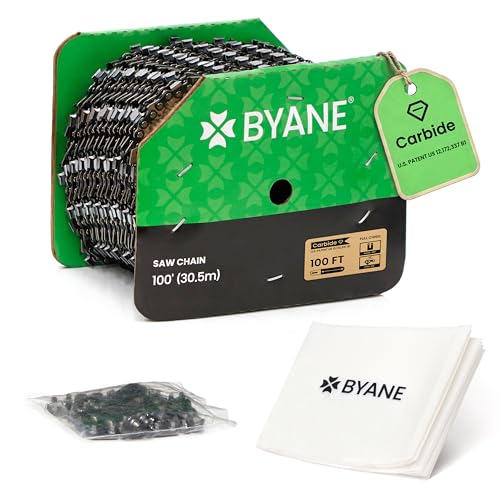 BYANE 100-Foot Carbide Chainsaw Chain Bulk Reel 3/8" Pitch .050" Gauge